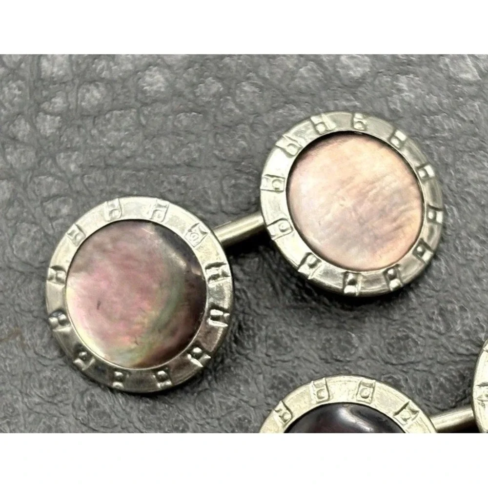 Vintage Art Deco Abalone Shell Silver Tone Cufflinks Set